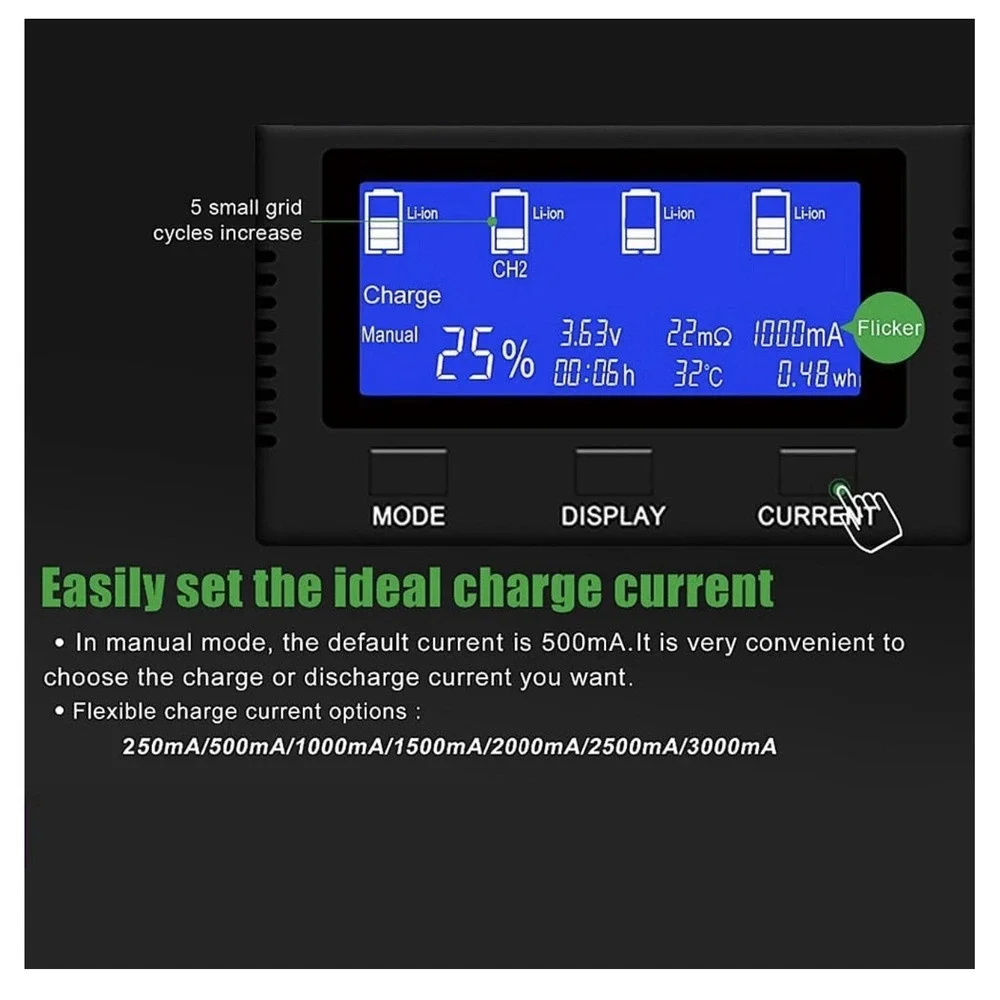 Battery Charger Universal 4 Bay Intelligent Quick Charger With LCD Display Indep